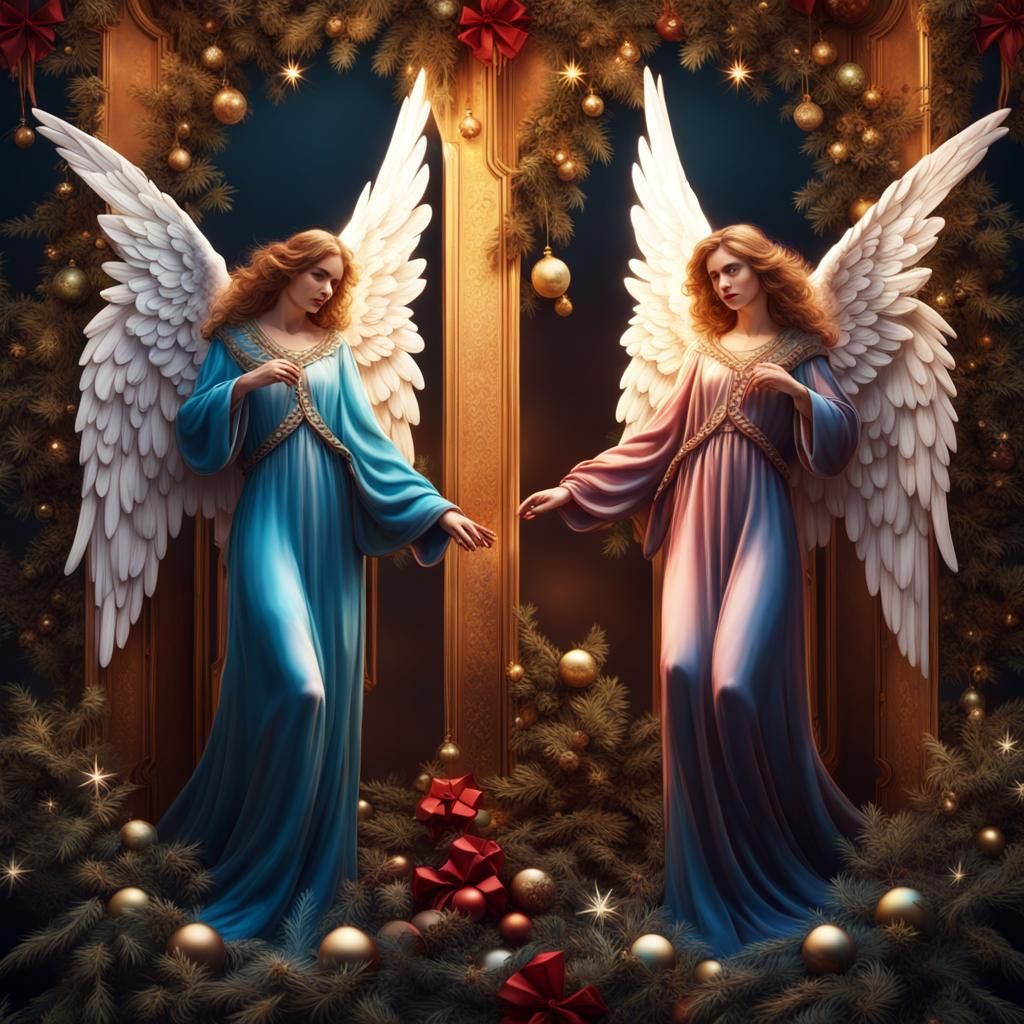 Vintage Christmas Angels Clip Art in Matte Painting Style