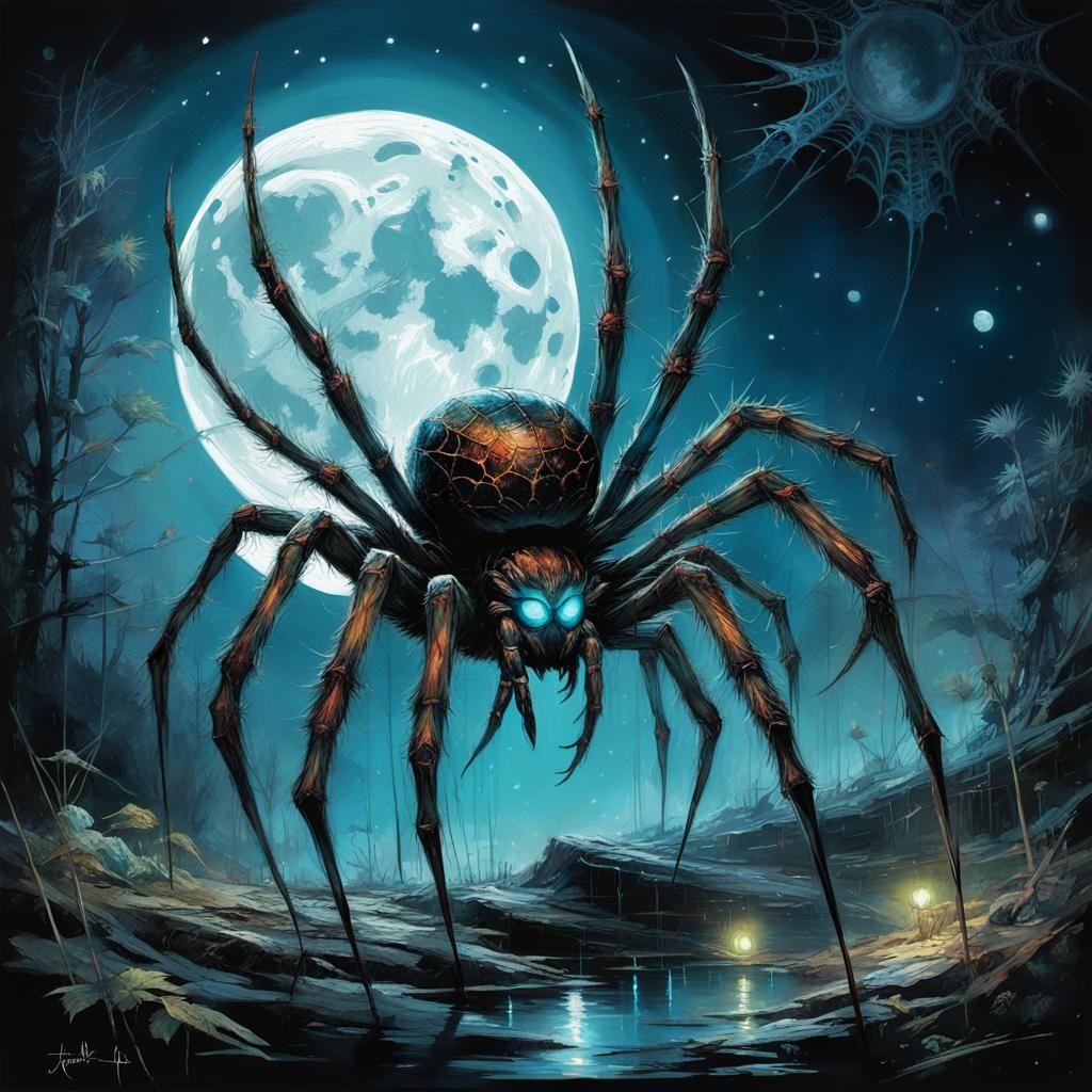 Moon Spider in Moonlight: Intricate Concept Art