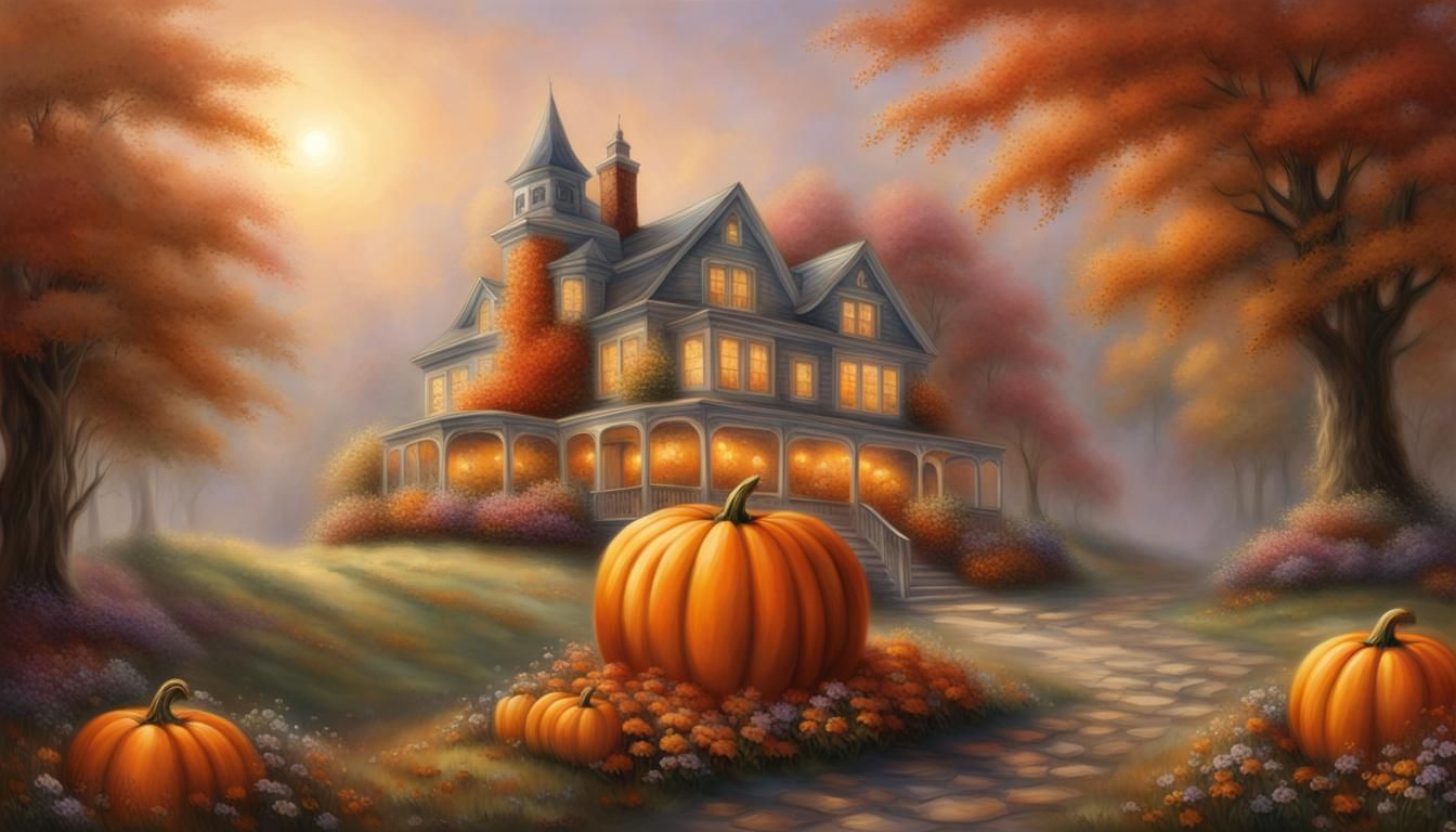 Floral Pumpkins Stacked in Ethereal Fantasy Style