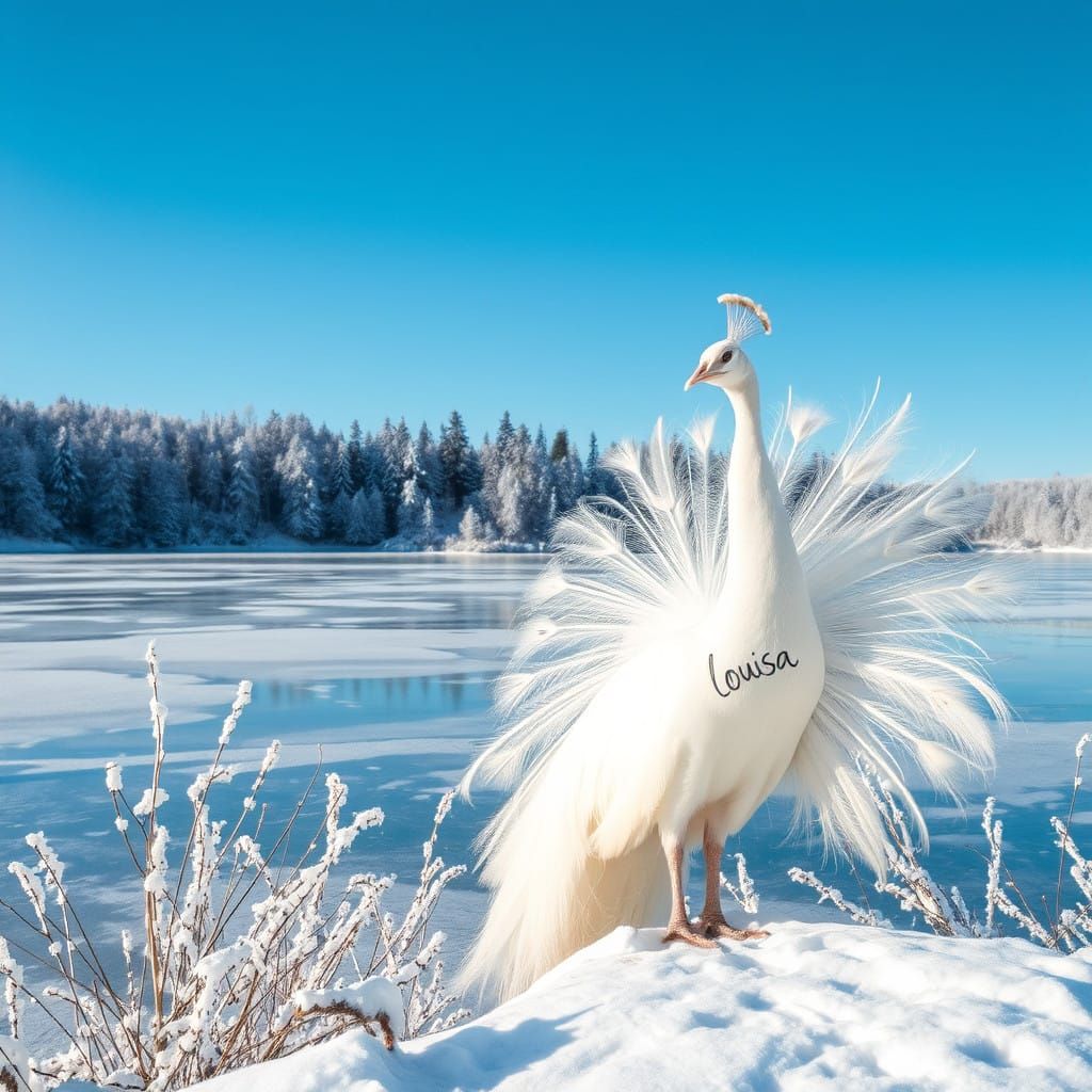Frozen Serenity with a Majestic White Peacock in Winter Wond...