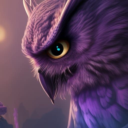 Evil Magical Purple Owl: Detailed Matte Painting