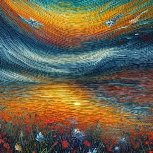 Vibrant Wildflower Field in Impressionist Oil Style