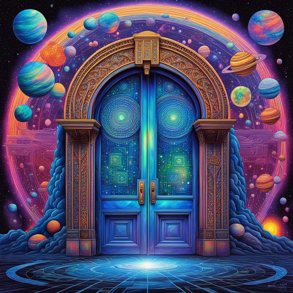 Cosmic Doors: Holographic Astral Illustration