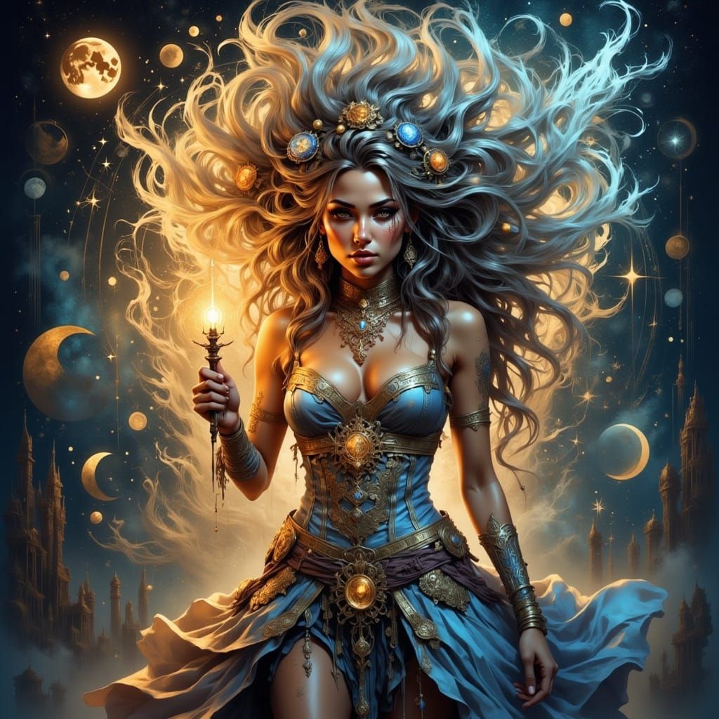 Celestial Warrior in Cosmic Starlight Attire