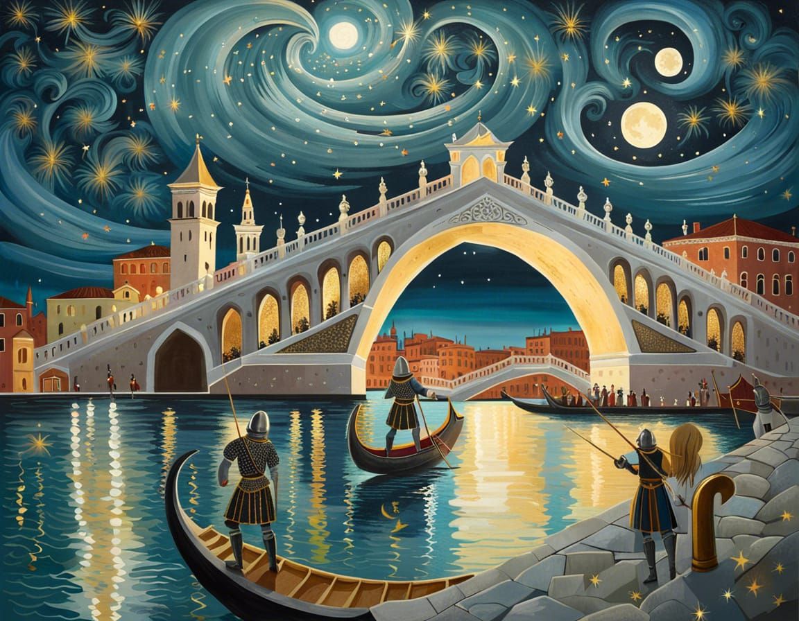 Medieval Knights Duel on Rialto Bridge in Venice