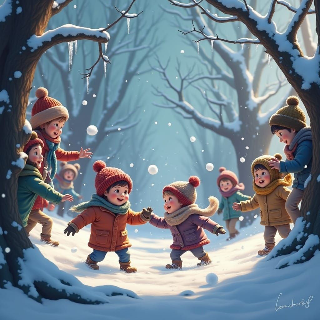 Children Frolic in Snowy Wonderland