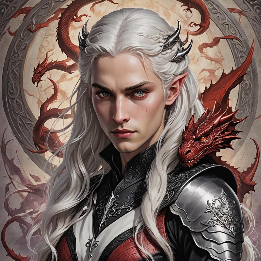 From the book, “fire and blood”, the ethereal, tall, dashing, daring, rogue Prince Daemon Targaryen with white silver bl...