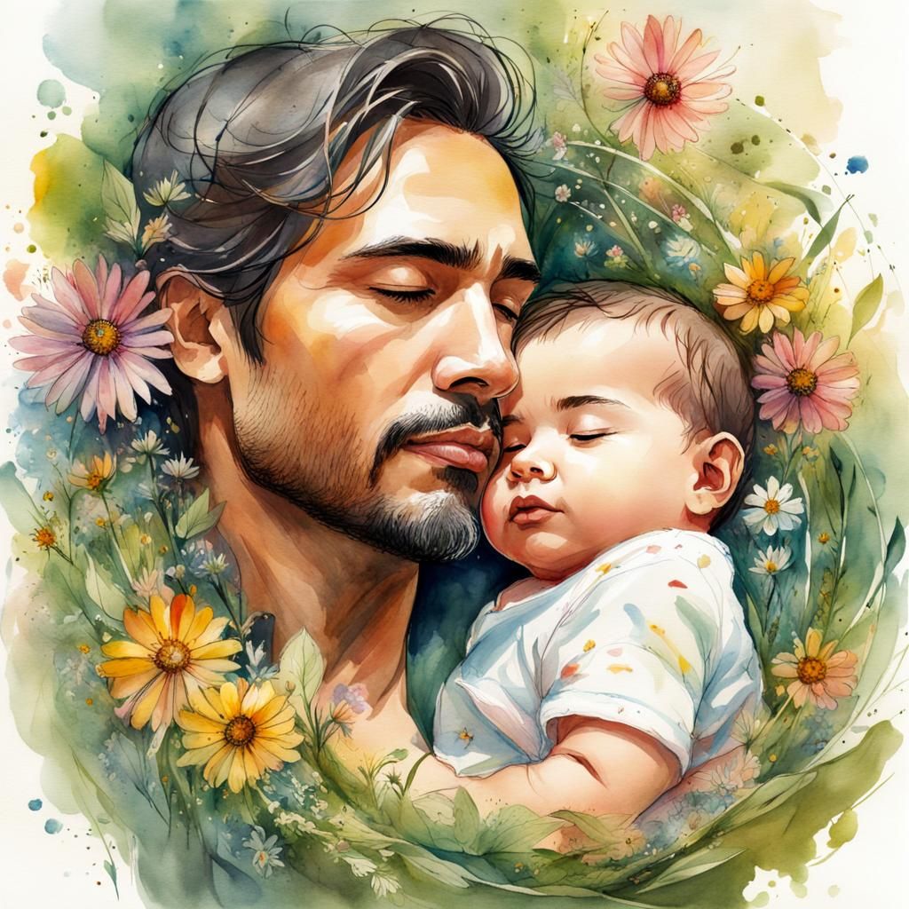 Loving Father and Child in Watercolor Illustration