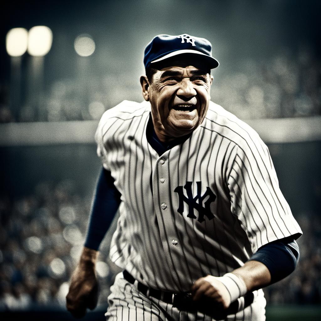 Babe Ruth Hits Homerun in Stadium Portrait