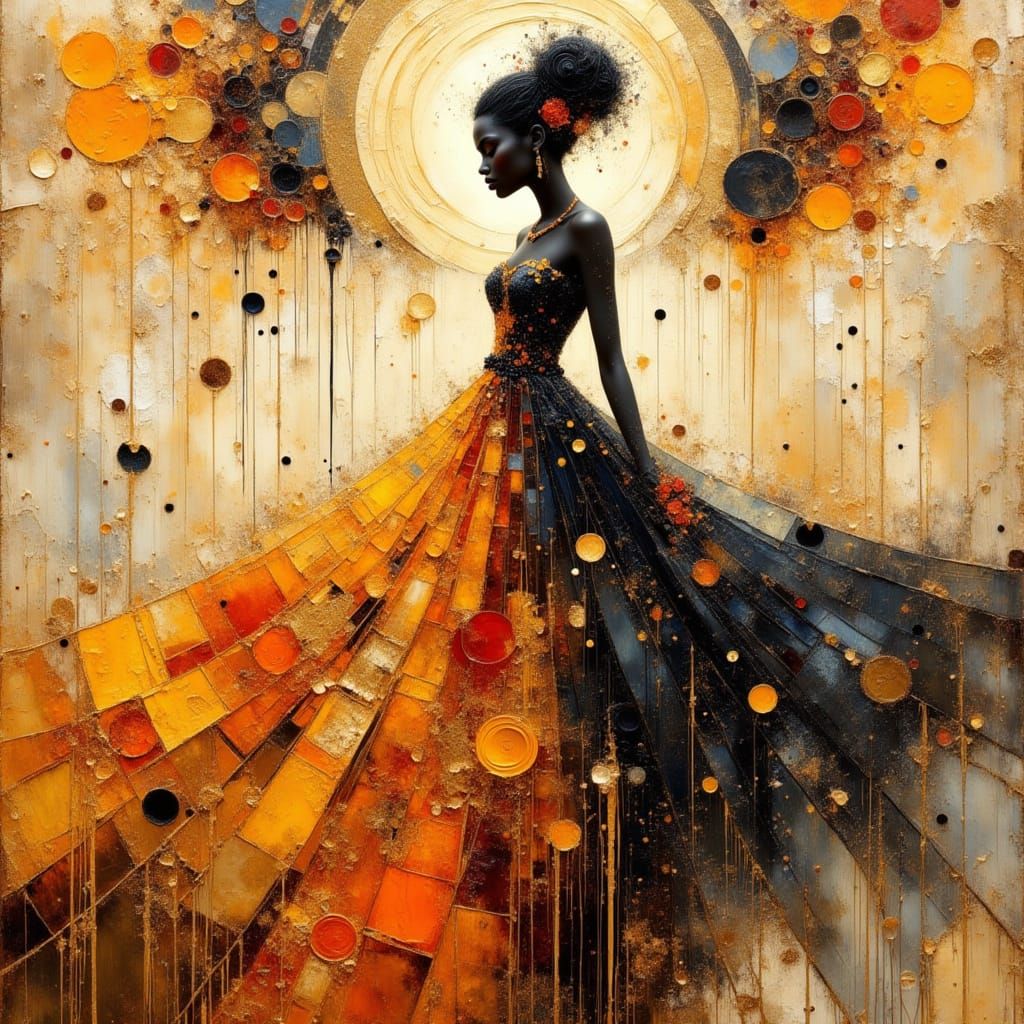 African Princess Silhouette in Encaustic Impasto Style