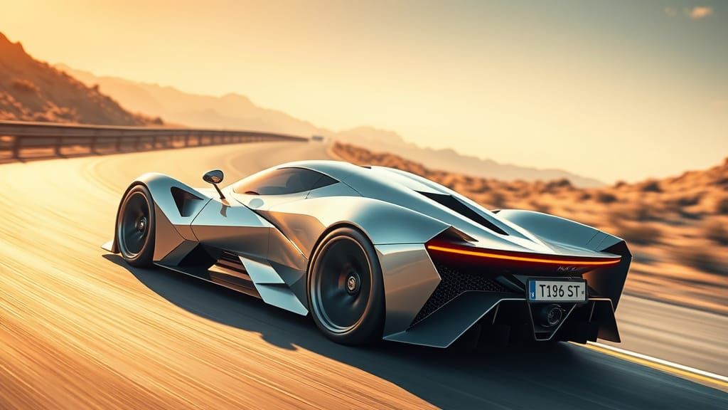 Futuristic Supercar Speeds Down Sun-Kissed Highway
