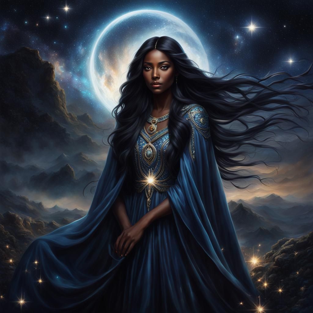 Cosmic Woman with Starlight Cloak Portrait