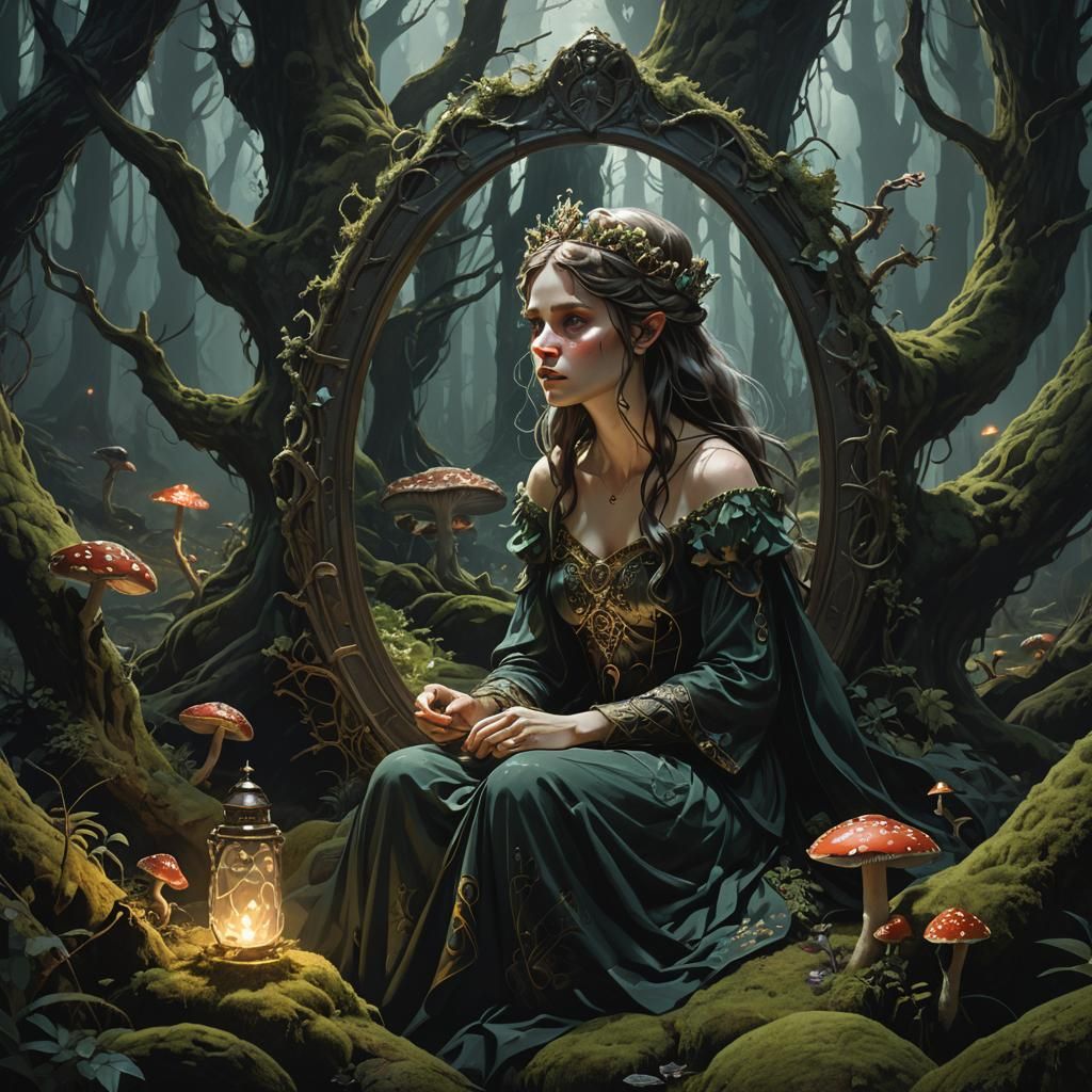 Cursed Princess in Dark Forest, Fantasy Art