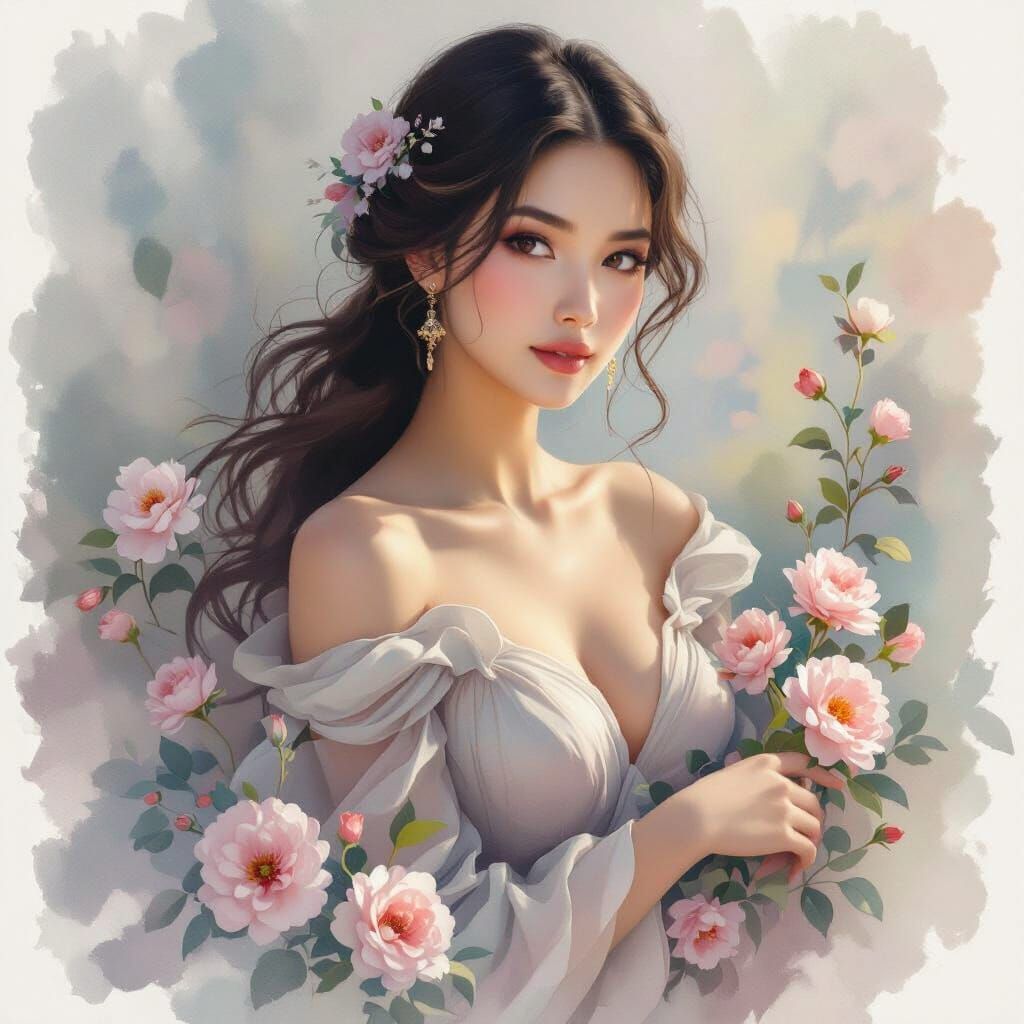 Elegant Woman in Flowing Attire: An Artistic Evolution