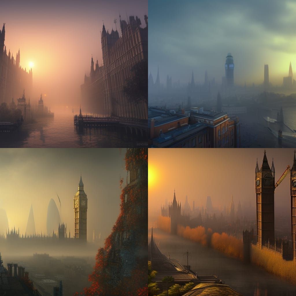 Foggy London Sunrise: Detailed Matte Painting