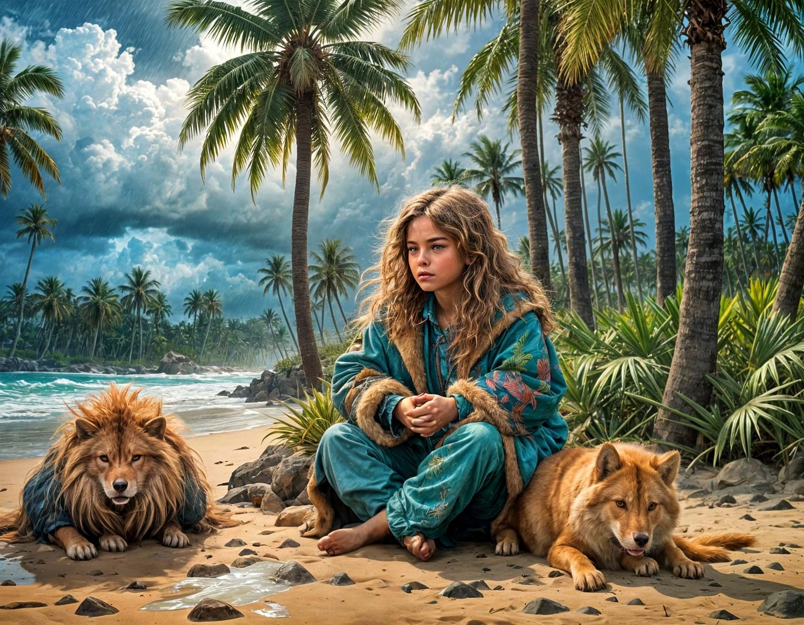 Magical Beach Storm: Hyperdetailed Maximalist Portrait