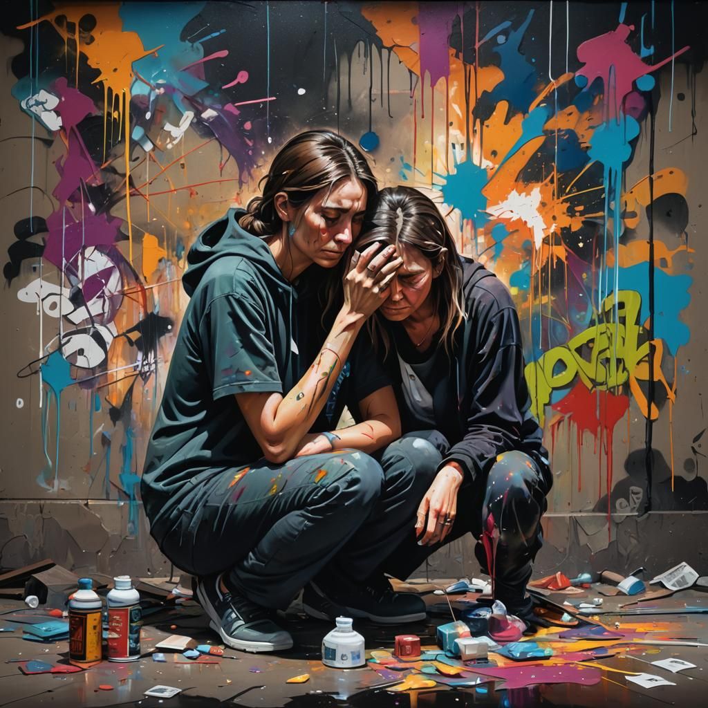 Sorrow and Support in Graffiti Art Style