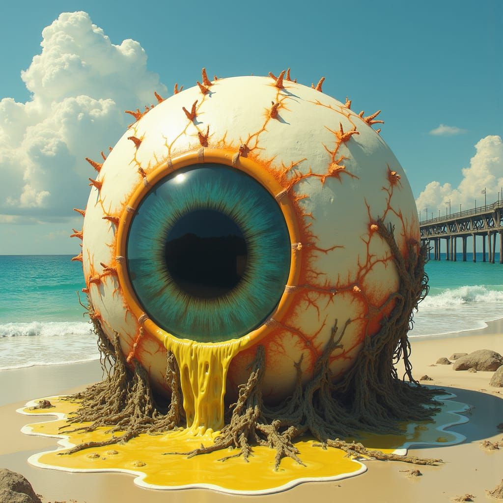 Decomposing Giant Eyeball Washed Up on Sunny Beach
