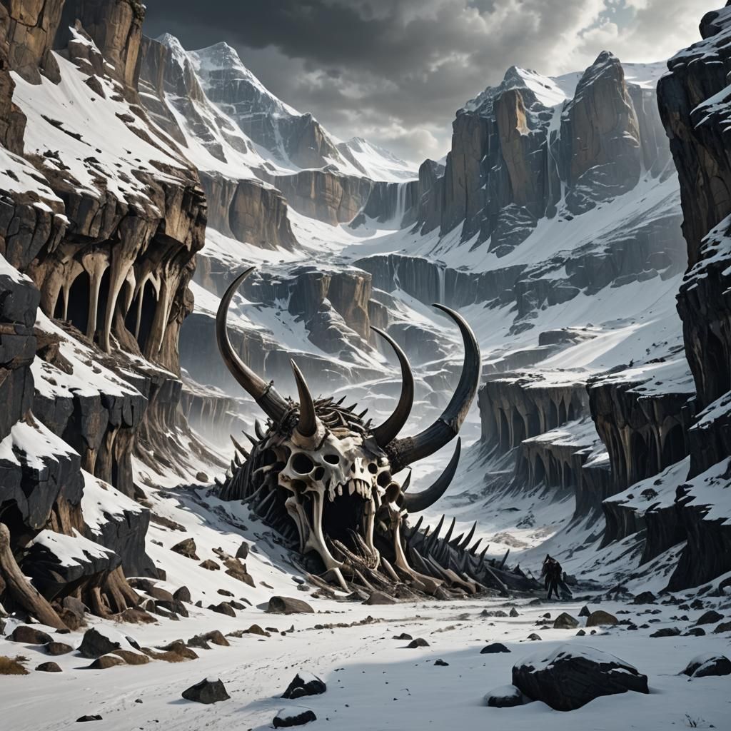 Epic Fossil Landscape with Protruding Bones