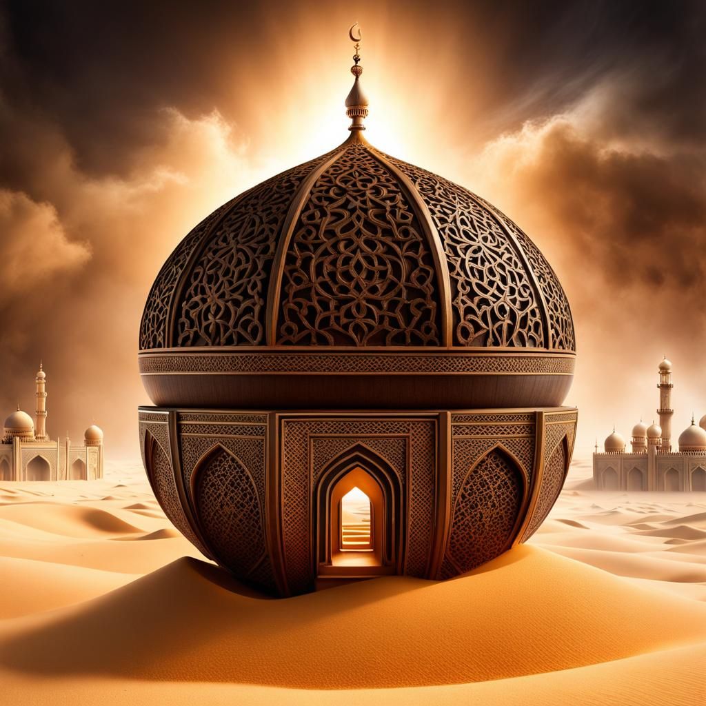 Miniature Mosque Inside Coconut Shell During Sandstorm
