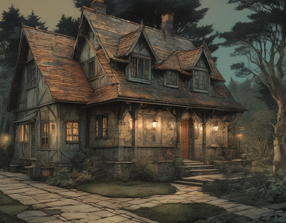 19th Century Cottage Digital Illustration