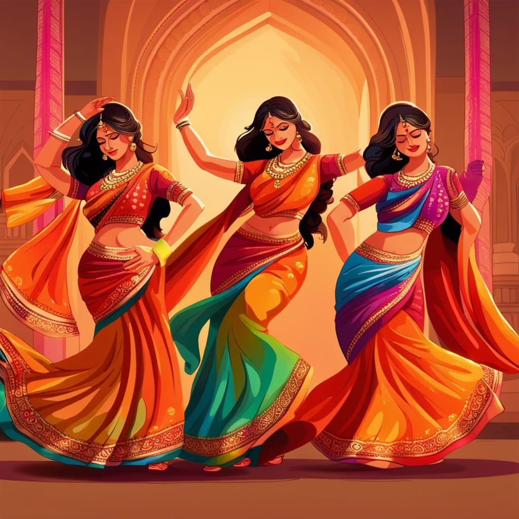 Bollywood Dancers in Sarees: 3D Rendered