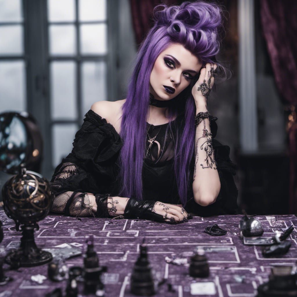 Mystic Goth Punk Woman with Tarot Cards