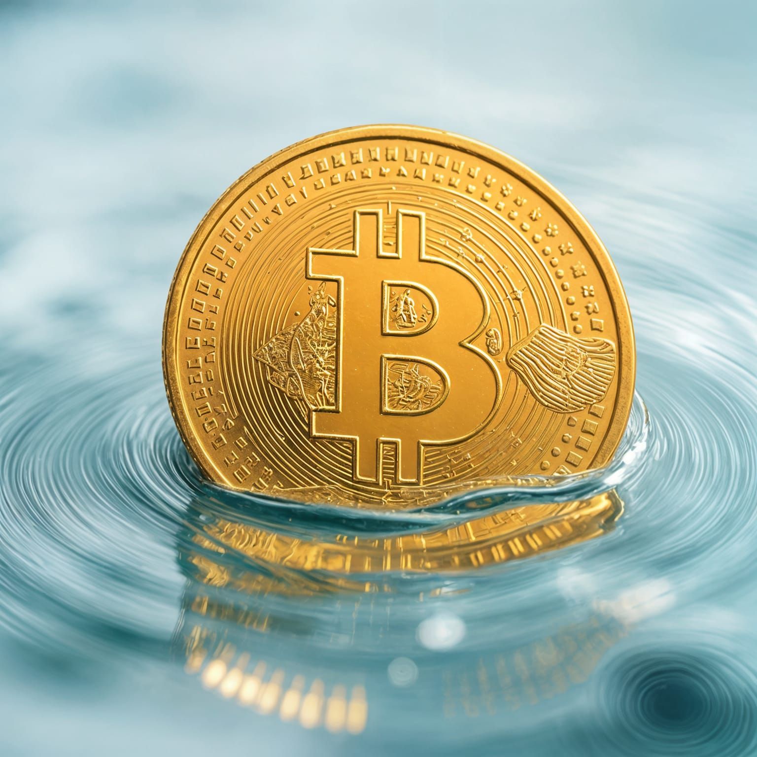 Gold Coin Floating on Water Surface