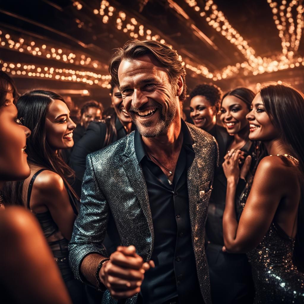 Man Smiling at the Club in Hyperrealistic Style