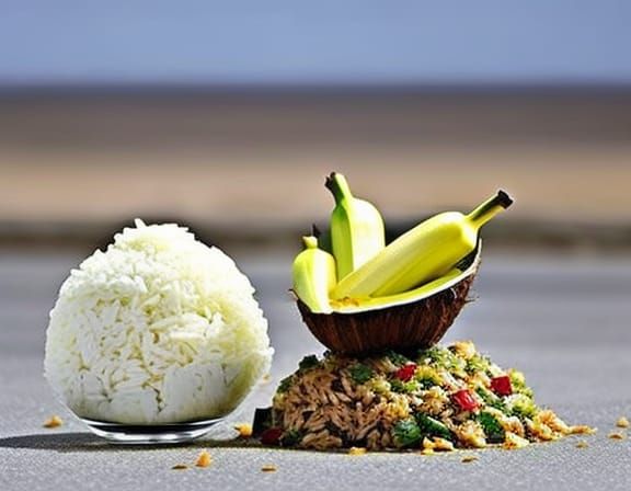 Explosive Food Hybrid: Coconut, Banana, Ostrich and Rice