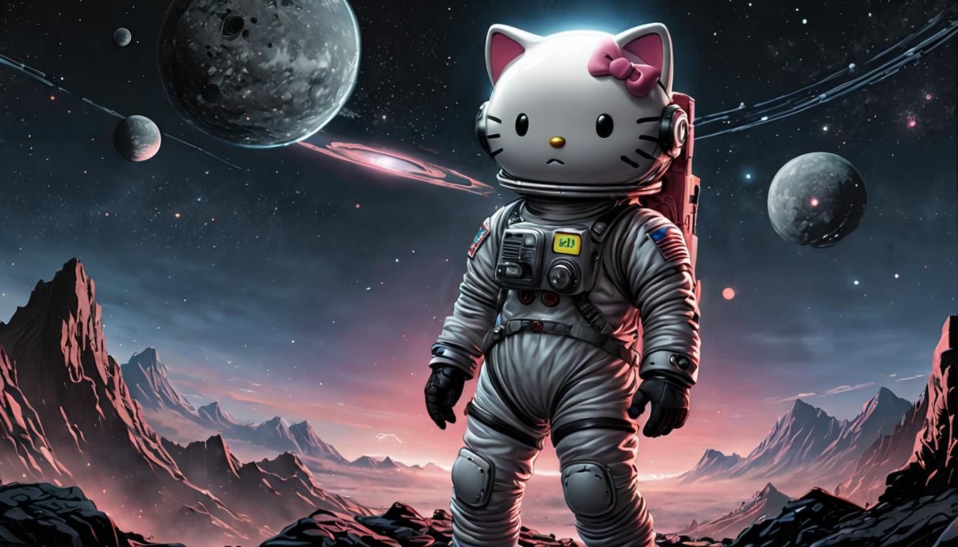 Hello Kitty in Space Suit Comic Art