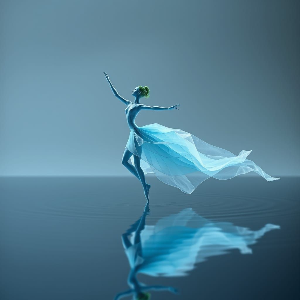 Surreal Origami Ballet Dancer in Still Water