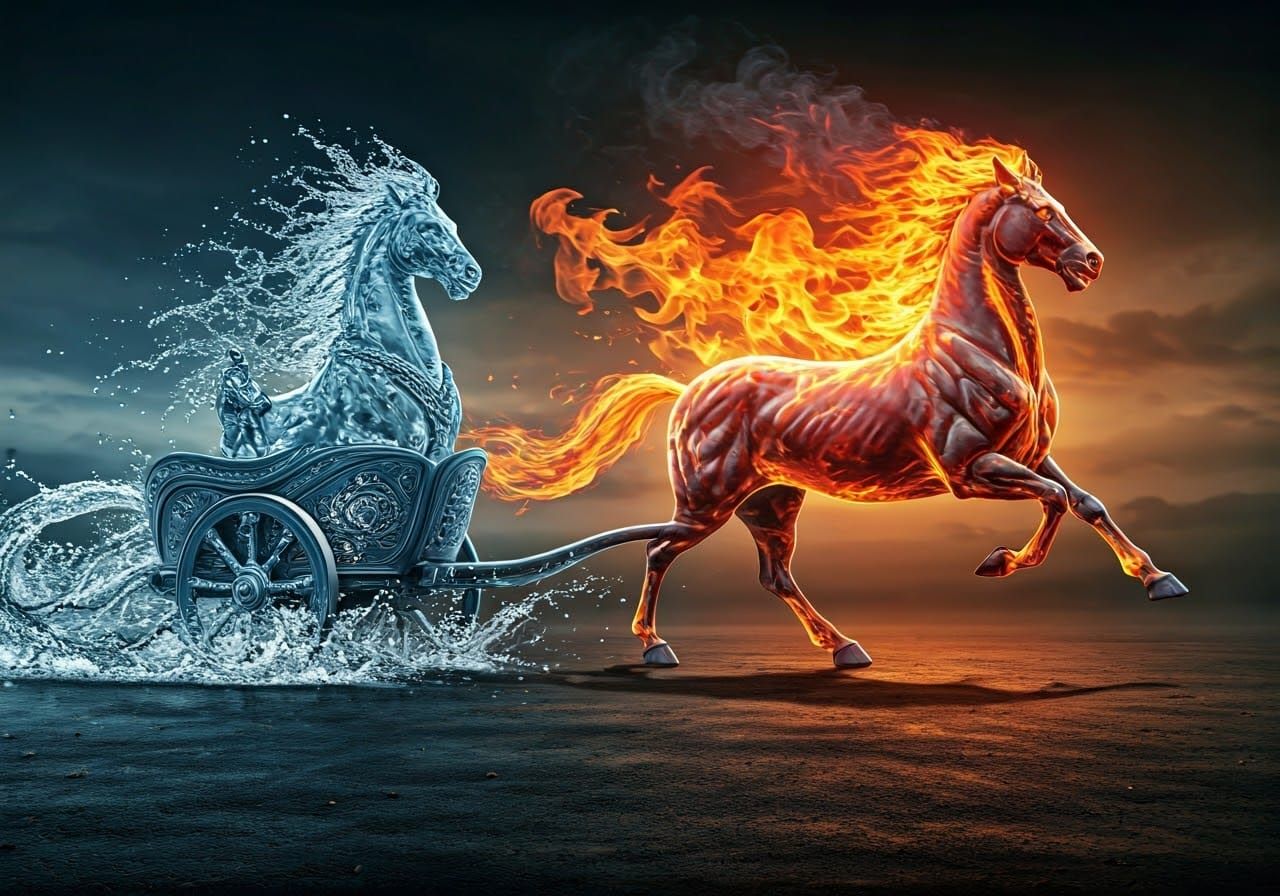 A chariot made out of water racing a chariot made out of fir...