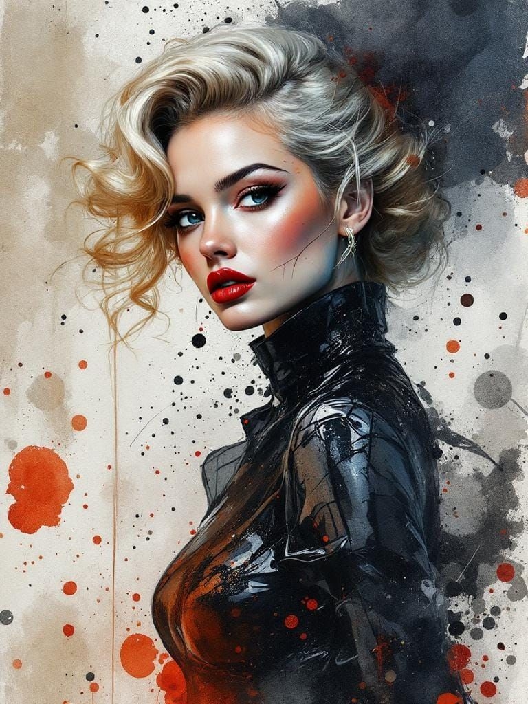 1950s Pin-Up in Whiskey-Splatter Surrealism