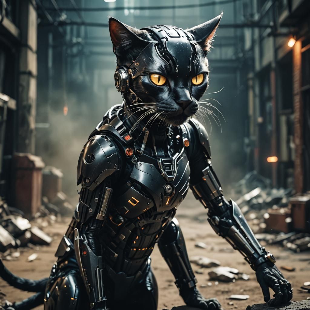 Cyborg black cat