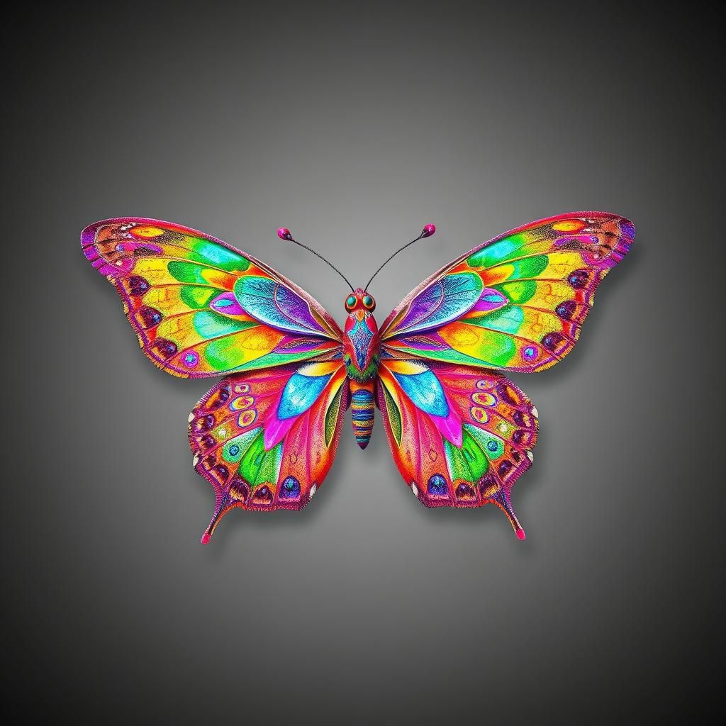 Kaleidoscopic Butterfly Mosaic in Rainbow Hues