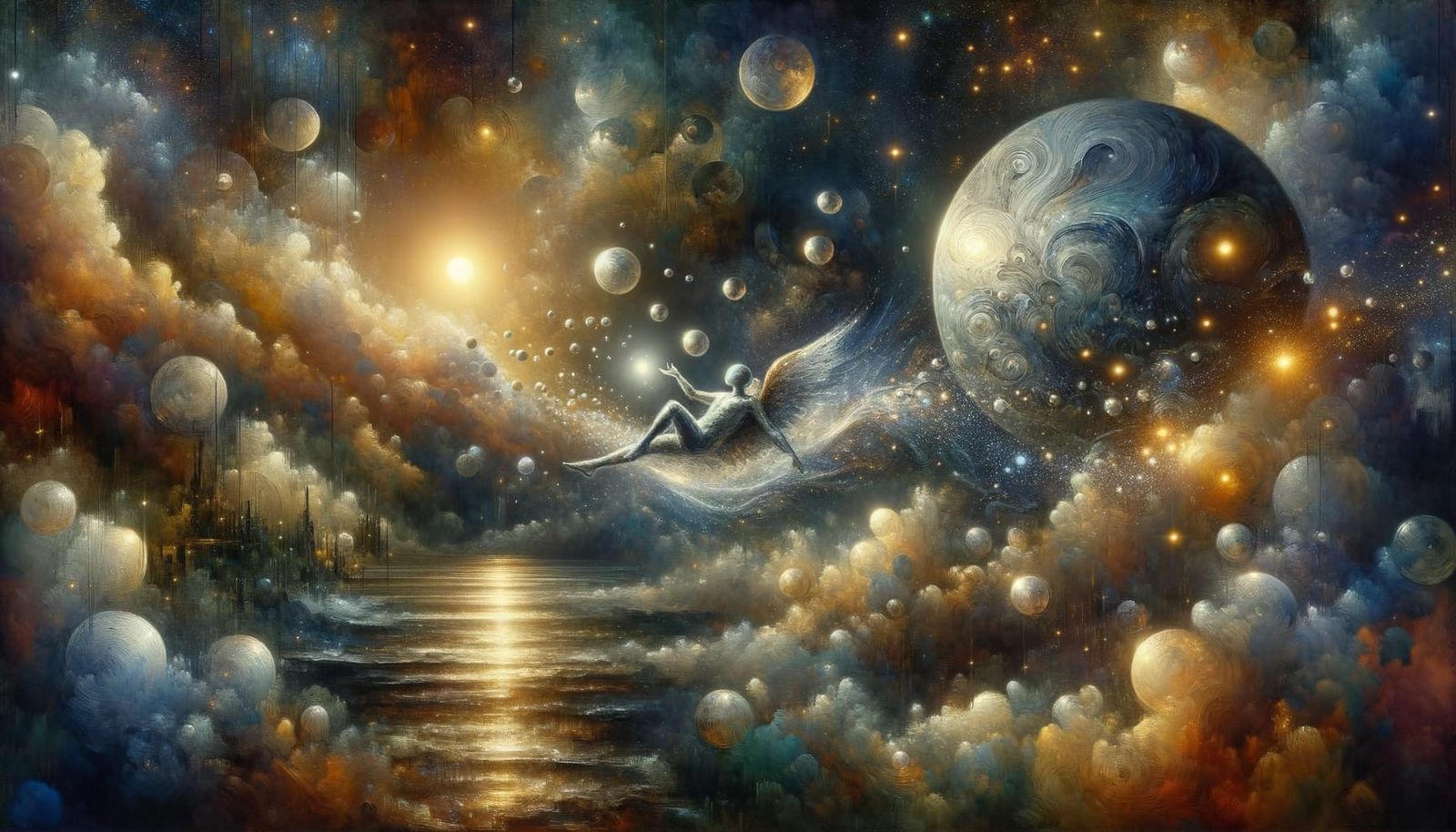 Silver Cosmic Entity in Dreamlike Splendor