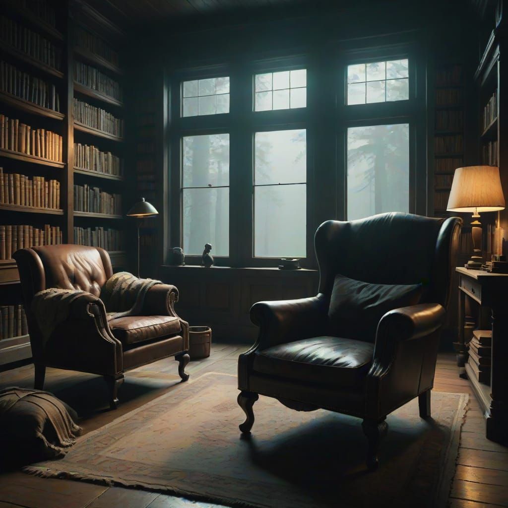 Cozy Library Bedroom in Warm Cinematic Lighting