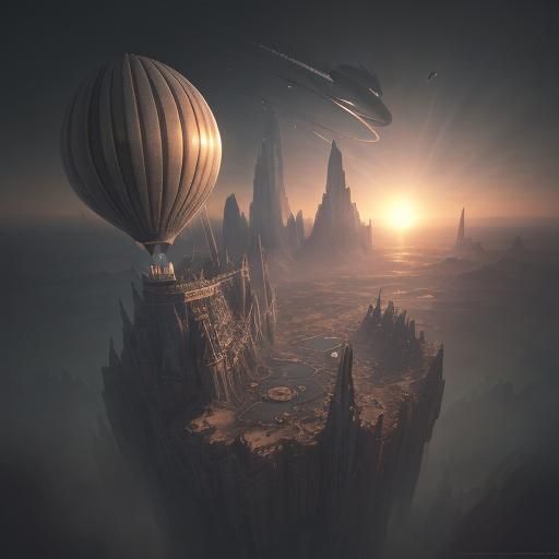 Steampunk Airship Soars Over Mars in Detailed Matte Painting