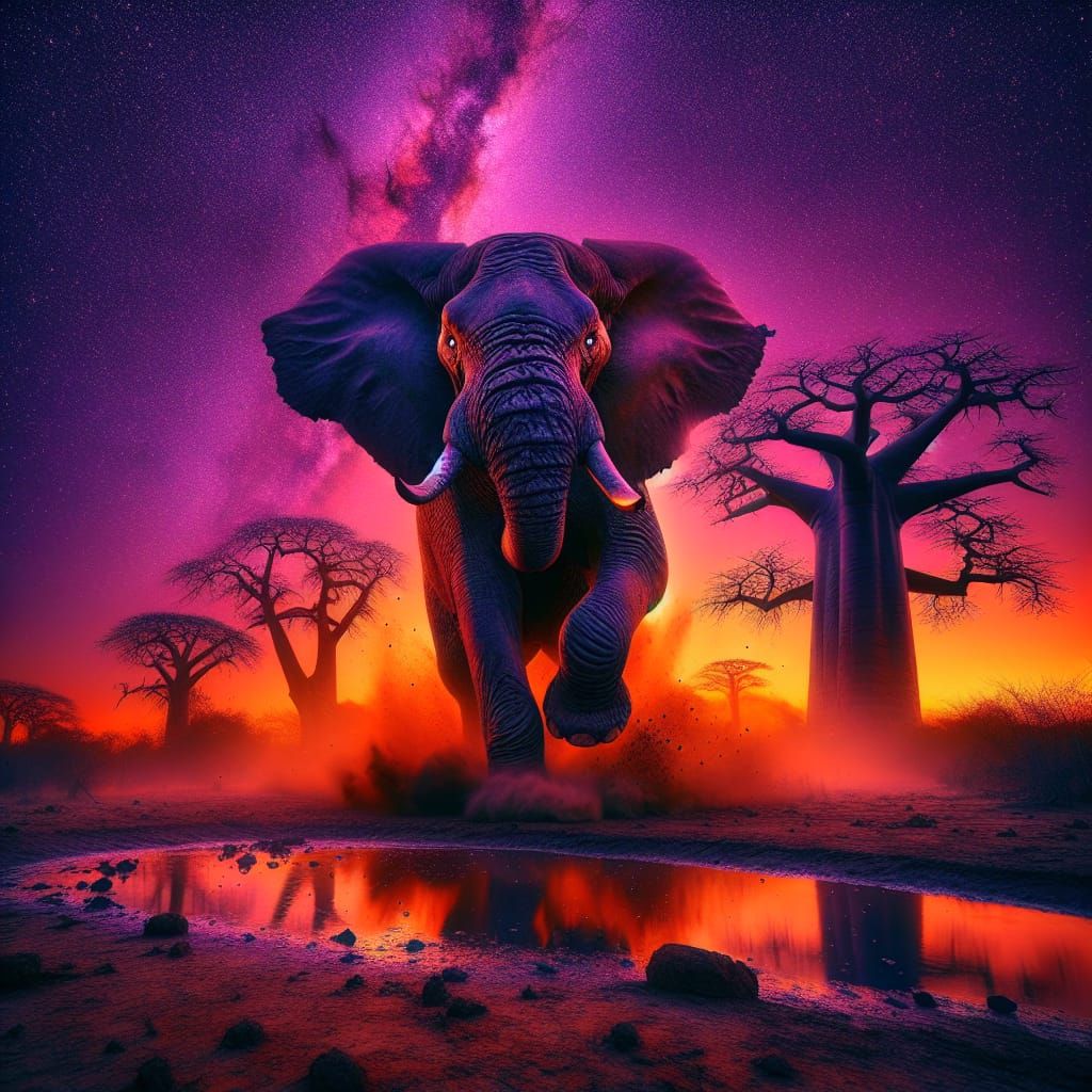 Hyperrealistic Oil Painting of an Angry Elephant Charging