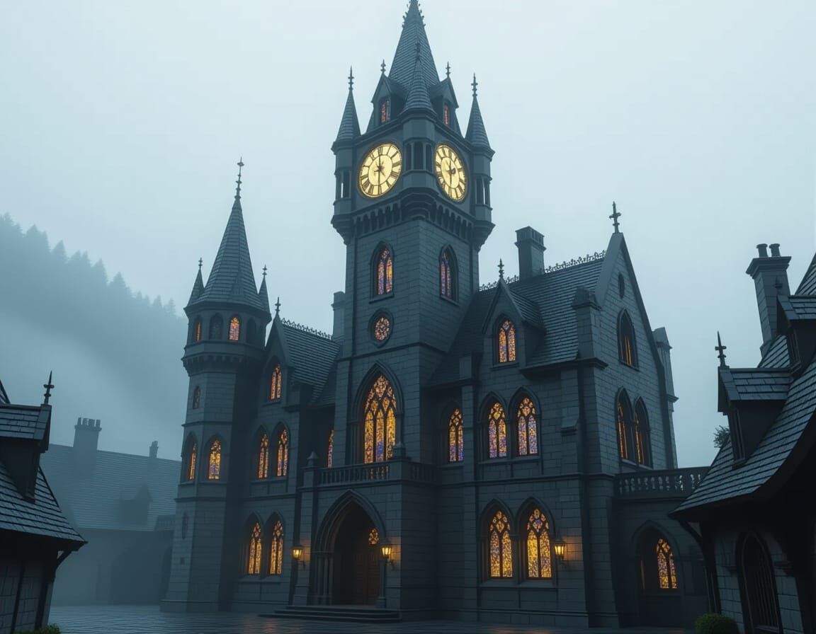 Gothic Vampire Castle with Clock Tower