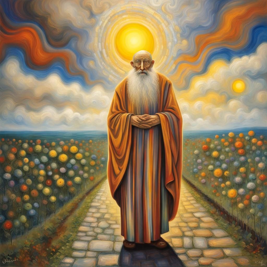 Monk in Hundertwasser Style Radiating Light