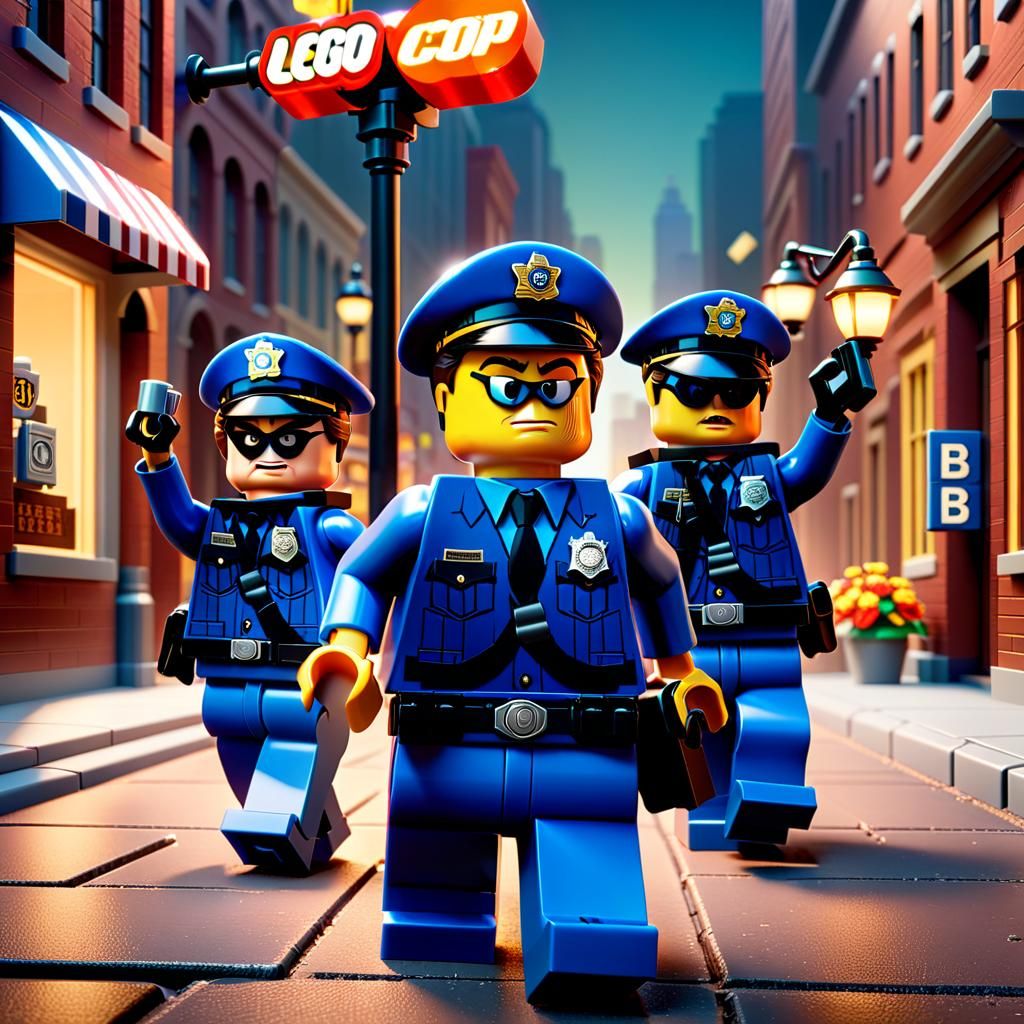 LEGO Keystone Cops Chase Masked Robber: Pixar Style