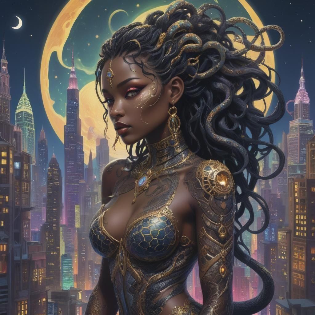 Neon Goddess in Futuristic Cityscape