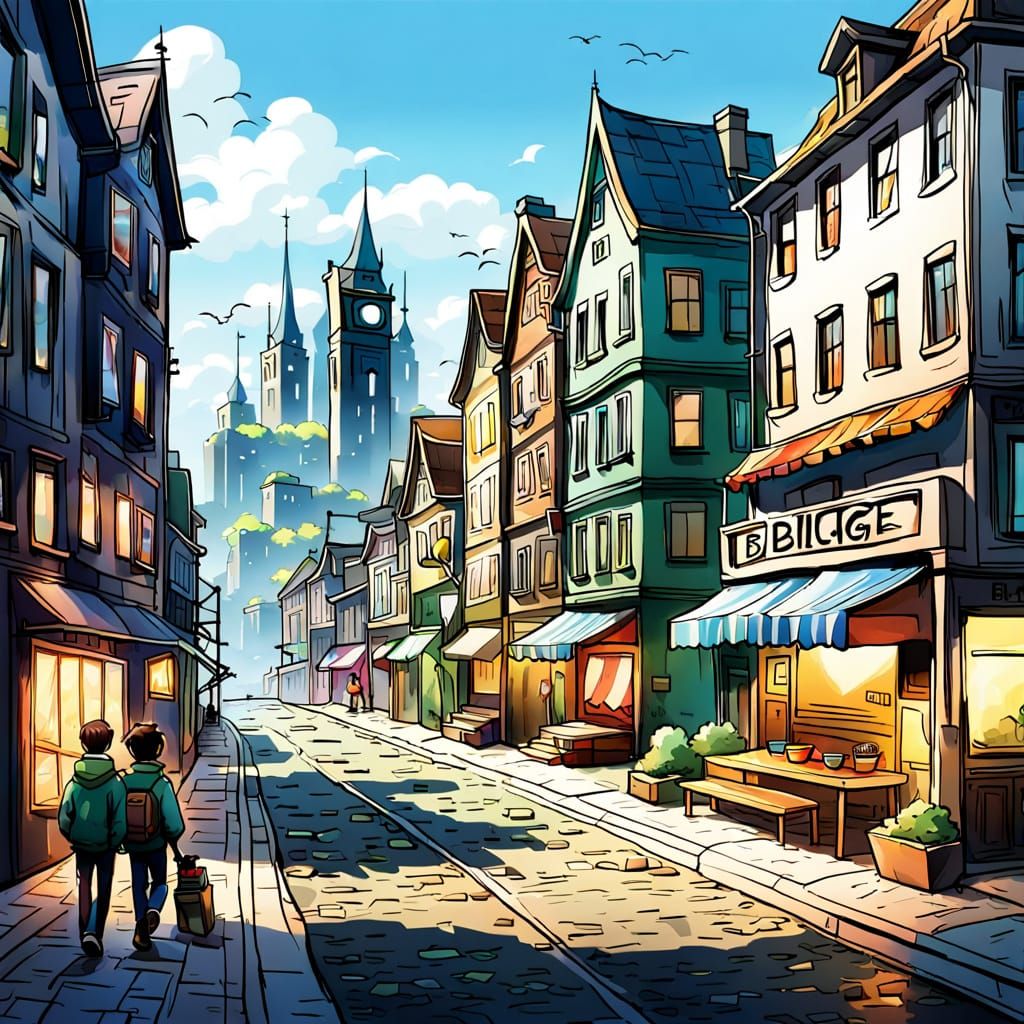 Mysterious City Street Scene in Urban Landscape