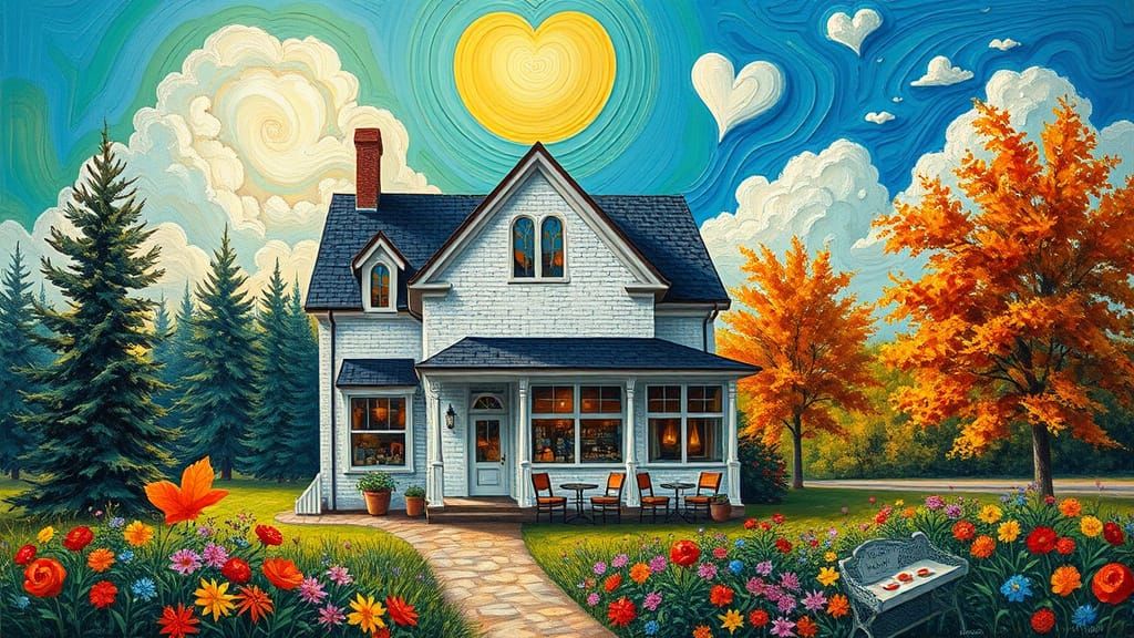 Dreamlike Victorian Coffee Shop in Whimsical Sky