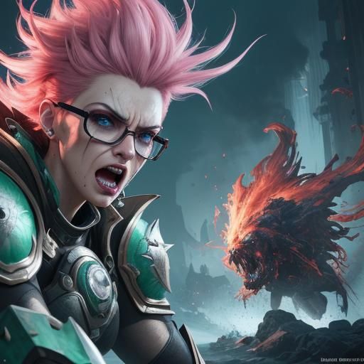 Punk Woman Confronts Crying Brain: Hyperdetailed Digital Art