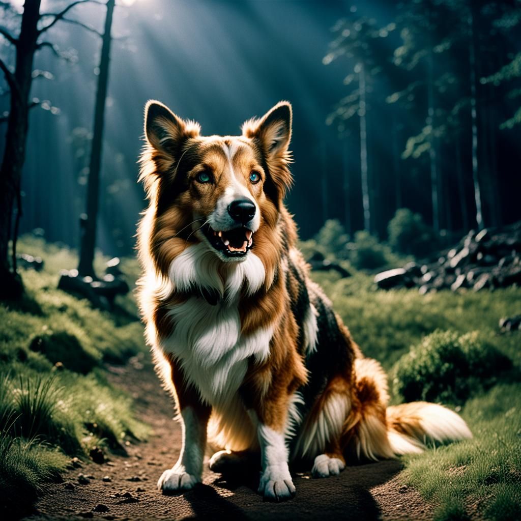 Cinematic Film Still of Lassie on 35mm Film