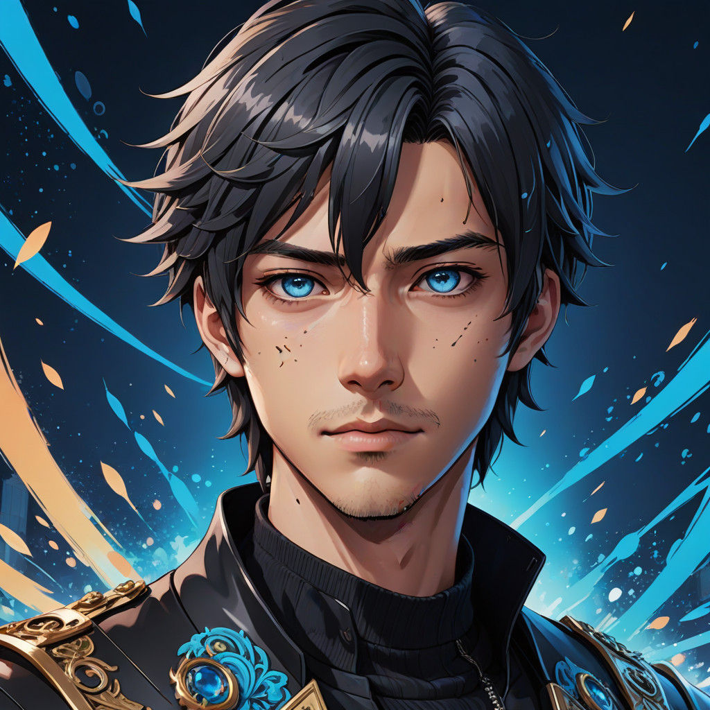 Anime Portrait of Tyler in Elegant Black and Blue
