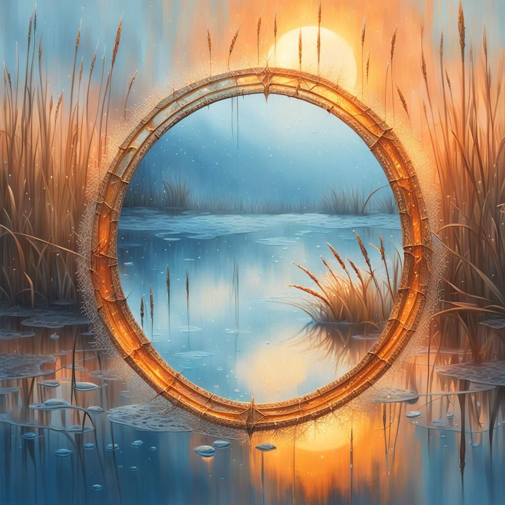 Misty Lake Portal in Surreal Oil Painting Style